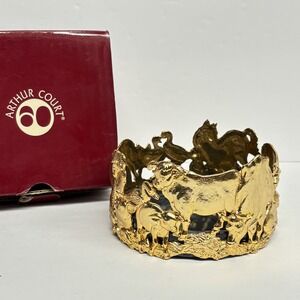 Arthur Court Farm Life Wine Coaster Gold Tone Wine Animal Bottle Coaster Rare